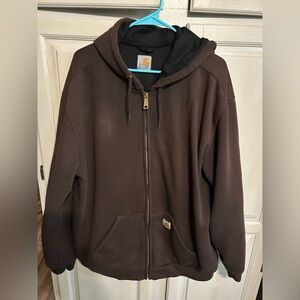 Carhartt XL Faux Shearling Lined Hoodie Brown Full Zip Sweatshirt Jacket